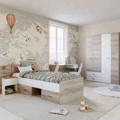 Garnero Arredamenti Cameretta completa bambini 1 letto singolo rovere bianco Francesco Gihome® Online