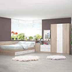 Garnero Arredamenti Cameretta completa con letto una piazza e mezza, comò e armadio 3 ante rovere bianco Cesare Bianco Lucido - Rovere Online