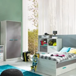 Garnero Arredamenti Cameretta completa con letto singolo pino bianco grigio blu Maya Gihome®