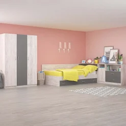 Garnero Arredamenti Cameretta completa con letto una piazza e mezza, comò e armadio 3 ante bianco frassinato grigio Cesare Bianco Frassinato - Grigio New