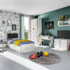 Garnero Arredamenti Cameretta per bambini 1 letto singolo contenitore bianco rustico grigio Zadar Bianco Frassinato - Grigio