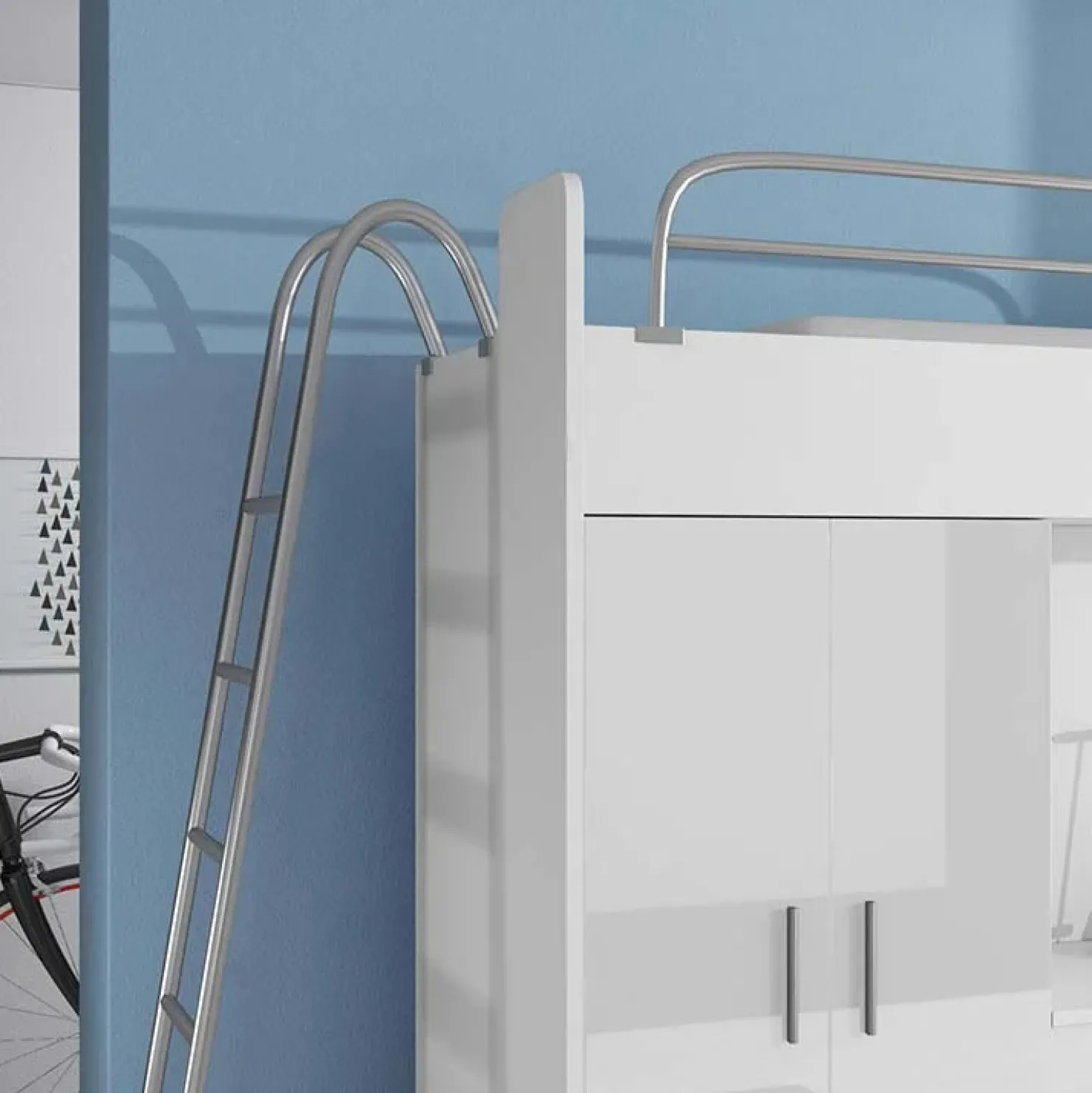 Garnero Arredamenti Cameretta 204x86 a soppalco per bambini bianco opaco e lucido Luca Bianco Lucido Discount