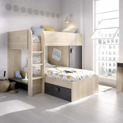 Garnero Arredamenti Cameretta 255x109cm 2 letti a soppalco reversibile rovere grafite Sole Rovere - Grafite Sale