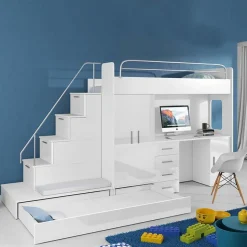 Garnero Arredamenti Cameretta 324x86cm 2 letti singoli completa bianco Diego Gihome® Bianco Lucido Clearance