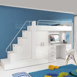 Garnero Arredamenti Cameretta 324x86cm 2 letti singoli completa bianco Diego Gihome® Bianco Lucido Clearance