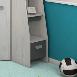 Garnero Arredamenti Cameretta 204x120cm 1 letto singolo completa destra bambini bianco pino grafite Dollie Gihome® Grafite - Bianco Frassinato