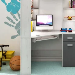 Garnero Arredamenti Cameretta 204x120cm 1 letto singolo completa destra bambini bianco pino grafite Dollie Gihome® Grafite - Bianco Frassinato