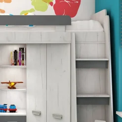 Garnero Arredamenti Cameretta 204x120cm 1 letto singolo completa destra bambini bianco pino grafite Dollie Gihome® Grafite - Bianco Frassinato