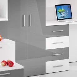 Garnero Arredamenti Cameretta 254x120cm 1 letto soppalco bianco grigio lucido Simone Gihome® Bianco Lucido - Grigio Sale