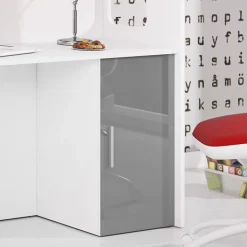 Garnero Arredamenti Cameretta 254x120cm 1 letto soppalco bianco grigio lucido Simone Gihome® Bianco Lucido - Grigio Sale