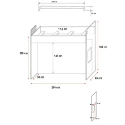 Garnero Arredamenti Cameretta 254x120cm 1 letto soppalco bambini bianco rosa lucido Simone Gihome® Bianco Lucido - Rosa