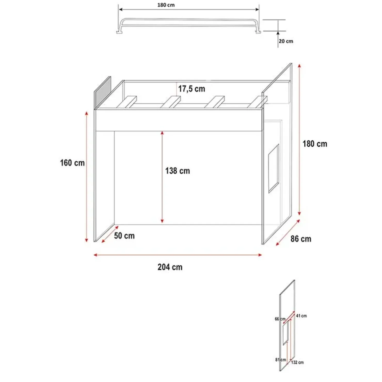 Garnero Arredamenti Cameretta 254x120cm 1 letto soppalco bambini bianco rosa lucido Simone Gihome® Bianco Lucido - Rosa