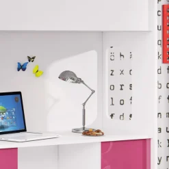 Garnero Arredamenti Cameretta 254x120cm 1 letto soppalco bambini bianco rosa lucido Simone Gihome® Bianco Lucido - Rosa