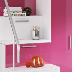 Garnero Arredamenti Cameretta 254x120cm 1 letto soppalco bambini bianco rosa lucido Simone Gihome® Bianco Lucido - Rosa