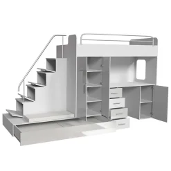 Garnero Arredamenti Cameretta 324x86cm completa 2 letti singoli bianco grigio Diego Gihome® Bianco Lucido - Grigio Clearance