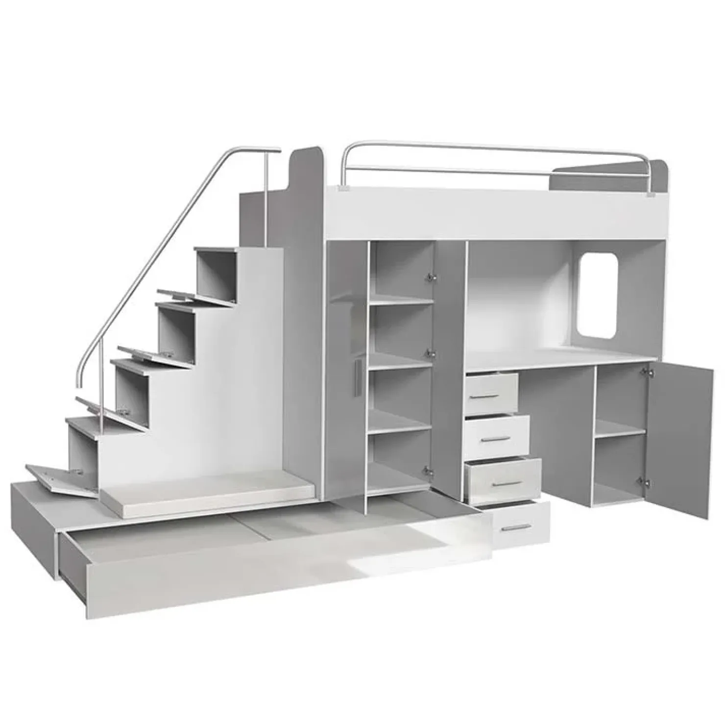 Garnero Arredamenti Cameretta 324x86cm completa 2 letti singoli bianco grigio Diego Gihome® Bianco Lucido - Grigio Clearance