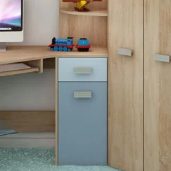 Garnero Arredamenti Cameretta 204x120cm completa destra 1 letto singolo rovere blu Dollie Gihome® Rovere - Azzurro Sale