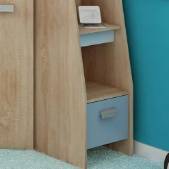 Garnero Arredamenti Cameretta 204x120cm completa destra 1 letto singolo rovere blu Dollie Gihome® Rovere - Azzurro Sale