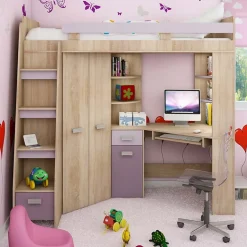 Garnero Arredamenti Cameretta 204x120cm completa sinistra 1 letto singolo rovere viola Dollie Gihome® Rovere - Viola Sale