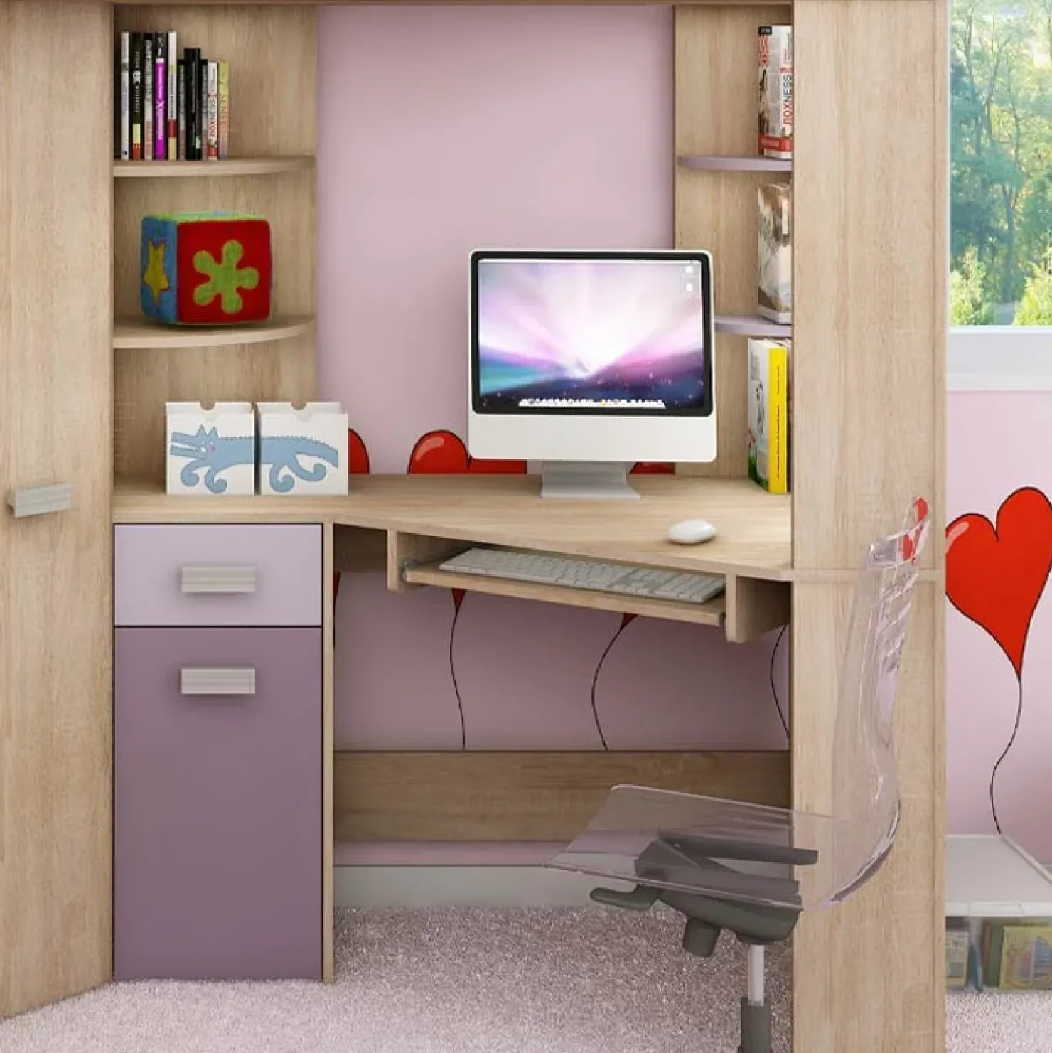 Garnero Arredamenti Cameretta 204x120cm completa sinistra 1 letto singolo rovere viola Dollie Gihome® Rovere - Viola Sale