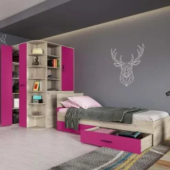 Garnero Arredamenti Cameretta 352x124cm con cabina armadio rovere fucsia Fabio Gihome® Fucsia - Rovere Outlet