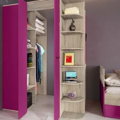 Garnero Arredamenti Cameretta 352x124cm con cabina armadio rovere fucsia Fabio Gihome® Fucsia - Rovere Outlet