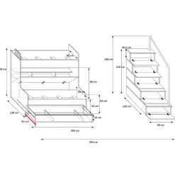Garnero Arredamenti Cameretta 254x120cm con soppalco 2 letti singoli bianca rosa Enrico Gihome® Bianco Lucido - Rosa Outlet