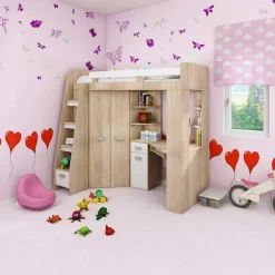 Garnero Arredamenti Cameretta 204x120cm sinistra completa 1 letto singolo rovere bianco Dollie Gihome® Rovere - Bianco Best