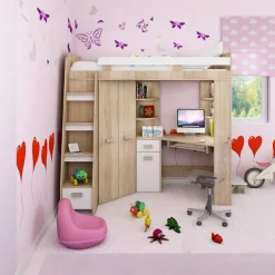 Garnero Arredamenti Cameretta 204x120cm sinistra completa 1 letto singolo rovere bianco Dollie Gihome® Rovere - Bianco Best