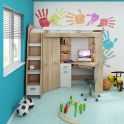 Garnero Arredamenti Cameretta 204x120cm sinistra completa 1 letto singolo rovere bianco Dollie Gihome® Rovere - Bianco Best