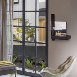 Garnero Arredamenti Caminetto bioetanolo da parete con vetro moderno 65x23cm nero Lucca Online