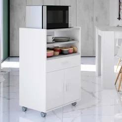 Garnero Arredamenti Carrello da cucina 59x92h cm con ruote bianco opaco cemento Comer Hot