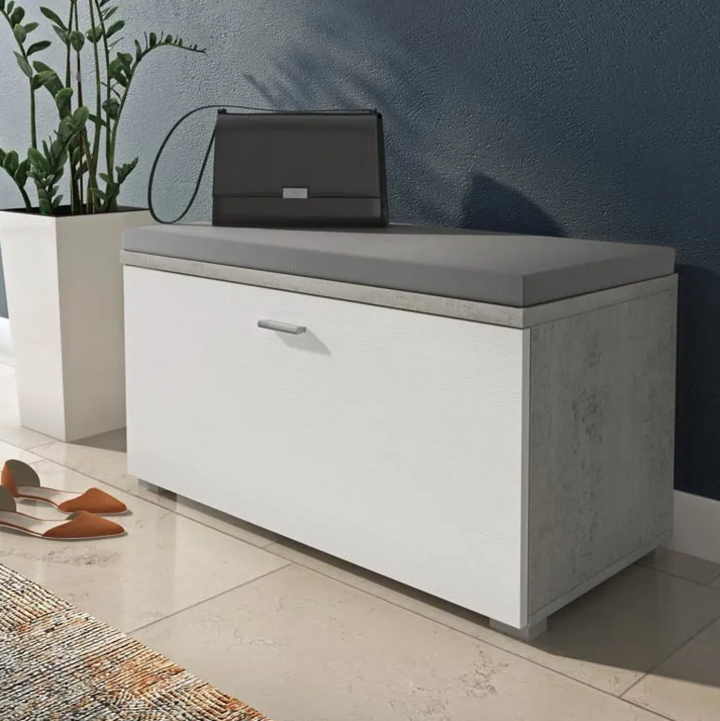 Garnero Arredamenti Cassapanca scarpiera 85x42h cm moderna bianco frassinato cemento Danielle New