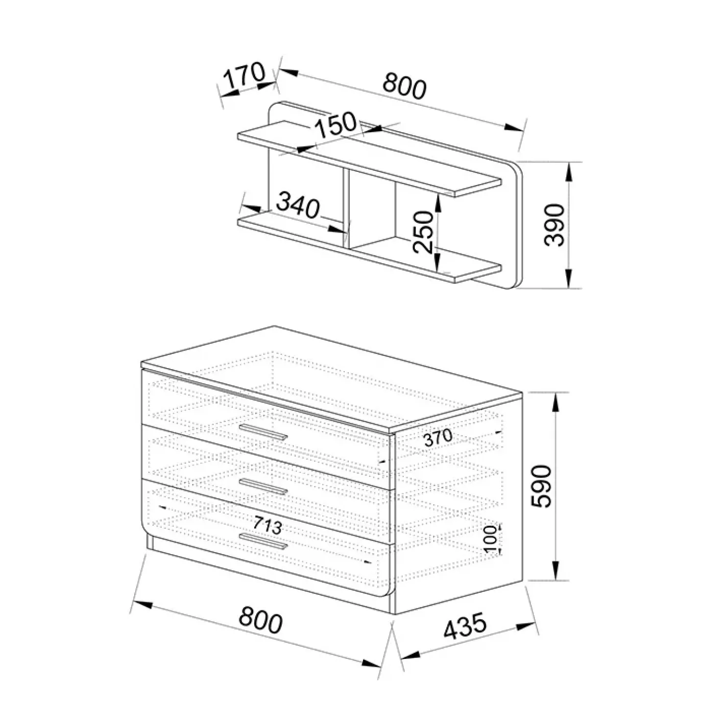 Garnero Arredamenti Cassettiera con scaffale 80x148h cm 3 cassetti design bianco rustico Elysian Hot