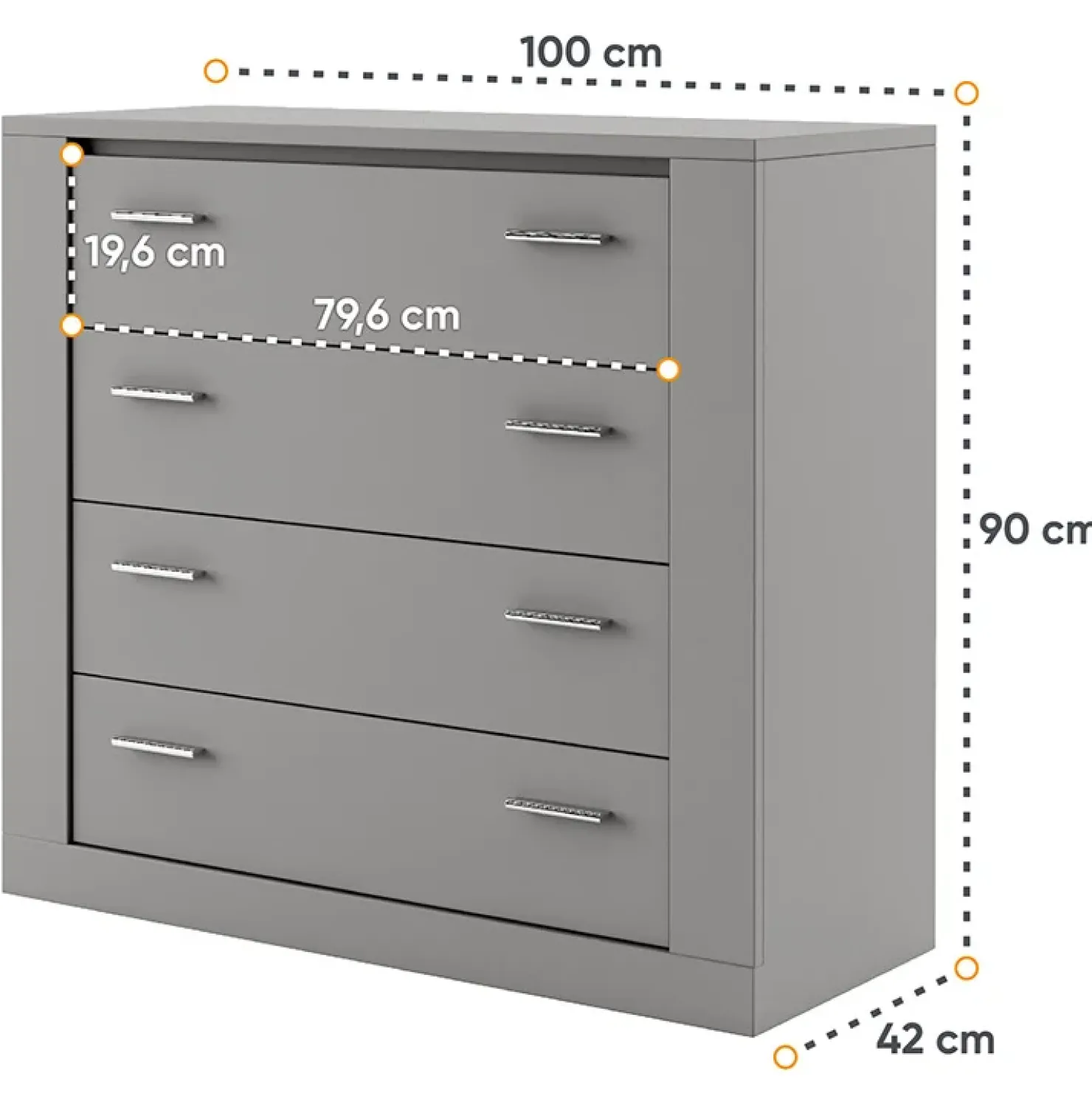 Garnero Arredamenti Cassettiera 100x90h 4 cassetti cm Ombra Grigio Best