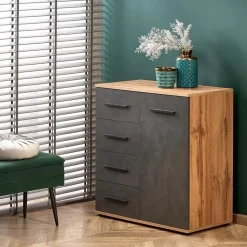 Garnero Arredamenti Cassettiera 77x82h 4 cassetti 1 anta cm rovere grigio Viki Grigio - Rovere Rustico