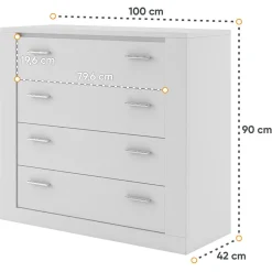 Garnero Arredamenti Cassettiera 100x90h 4 cassetti cm Ombra Bianco Opaco Outlet