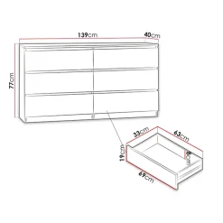 Garnero Arredamenti Cassettiera 139x77h cm 6 cassetti moderna Rotterdam Rovere New