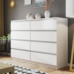 Garnero Arredamenti Cassettiera 139x100h cm 8 cassetti moderna bianco Rotterdam Bianco Opaco Outlet