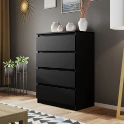 Garnero Arredamenti Cassettiera 70x100h cm 4 cassetti moderna nero Rotterdam Nero Opaco New