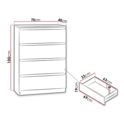 Garnero Arredamenti Cassettiera 70x100h cm 4 cassetti moderna nero Rotterdam Nero Opaco New