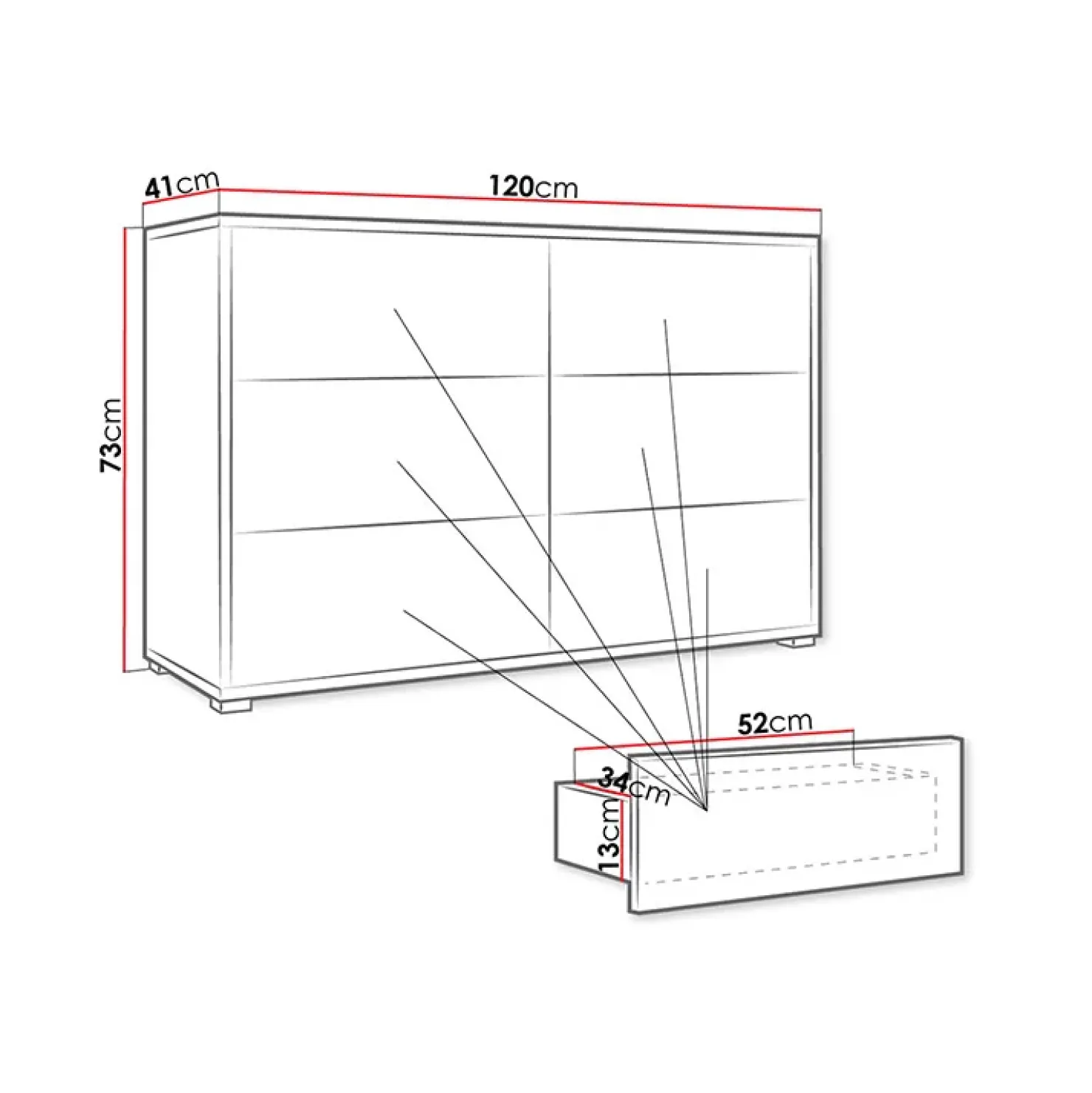 Garnero Arredamenti Cassettiera 120x73h cm 6 cassetti moderna bianco Eindhoven New
