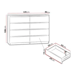 Garnero Arredamenti Cassettiera 139x100h cm 8 cassetti moderna Rotterdam Rovere New