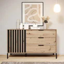 Garnero Arredamenti Cassettiera 137x82h cm 3 cassetti rovere antracite Rubik Sale