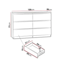 Garnero Arredamenti Cassettiera 120x77h cm 6 cassetti moderna bianco Rotterdam Bianco Opaco New