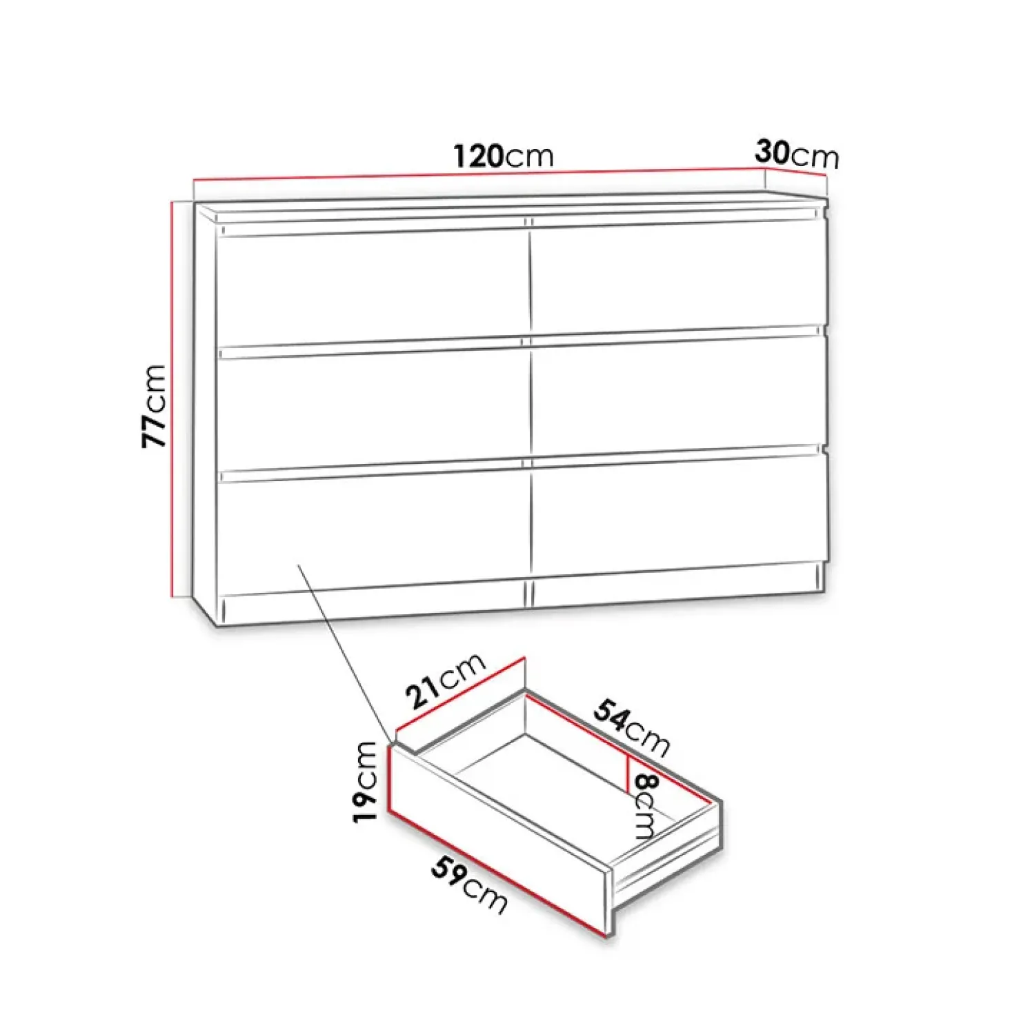 Garnero Arredamenti Cassettiera 120x77h cm 6 cassetti moderna bianco Rotterdam Bianco Opaco New