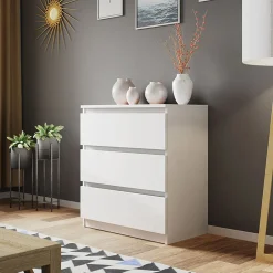 Garnero Arredamenti Cassettiera 70x77h cm 3 cassetti moderna bianco Rotterdam Bianco Opaco Discount