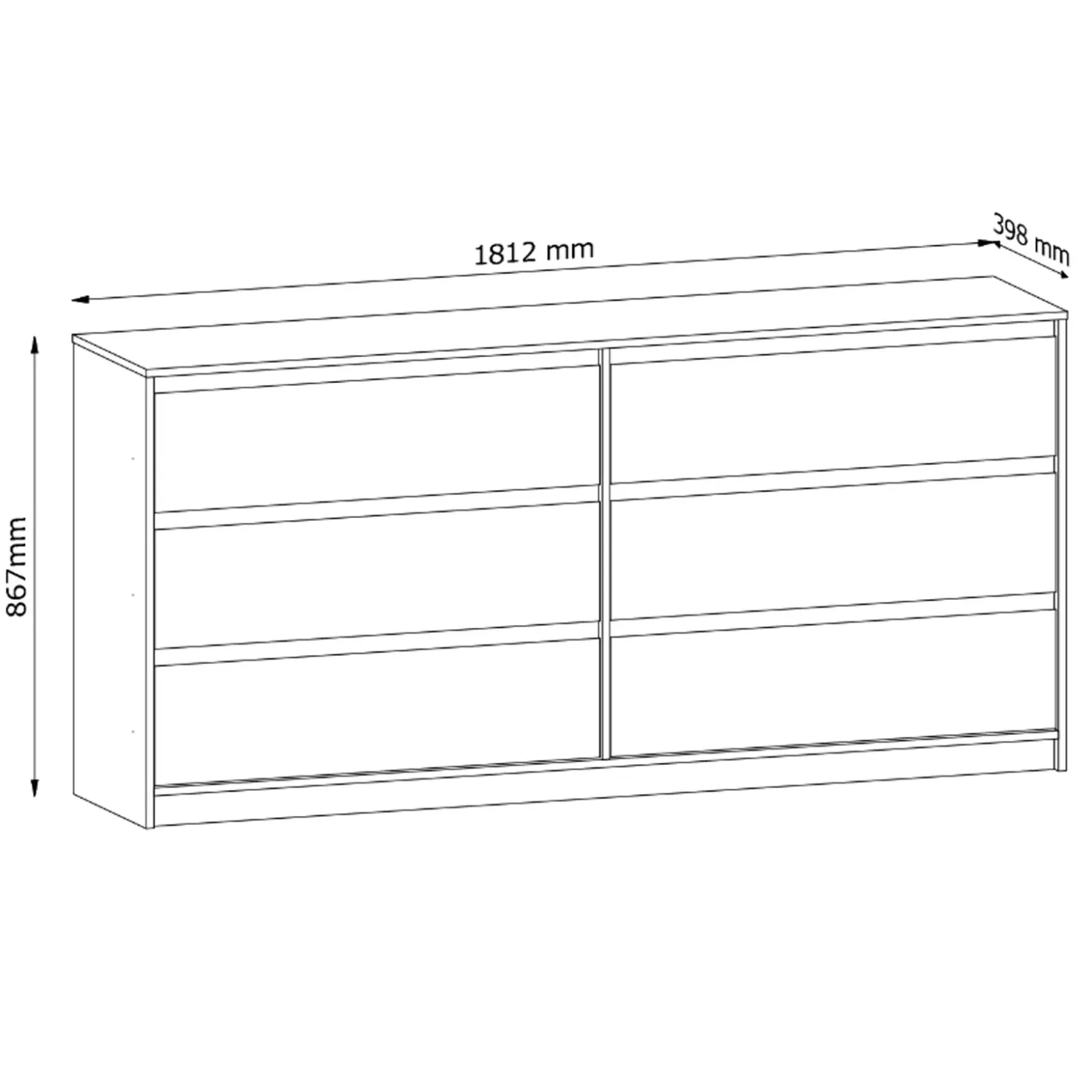 Garnero Arredamenti Cassettiera 181x87h cm 6 cassetti moderna rovere Funny Best