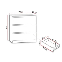 Garnero Arredamenti Cassettiera 70x77h cm 3 cassetti moderna nero Rotterdam Nero Opaco New