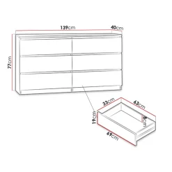 Garnero Arredamenti Cassettiera 139x77h cm 6 cassetti moderna bianco Rotterdam Bianco Opaco New